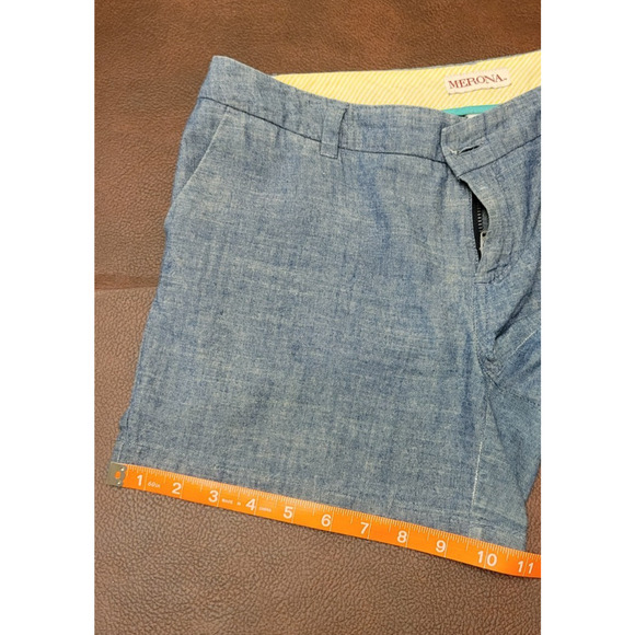 Target Merona Size 2 Chambray Shorts Blue Denim Flat Front Chinos Pockets Solid - Picture 6 of 7